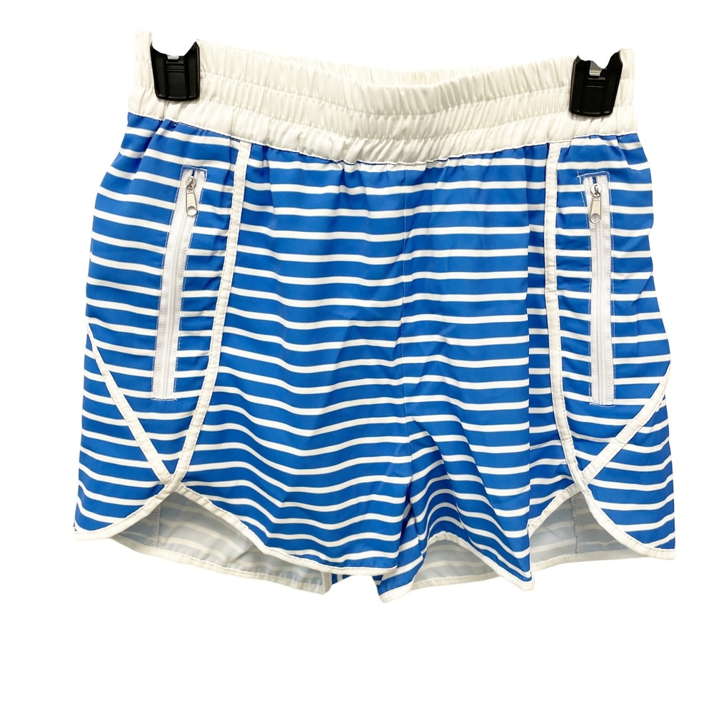 Berry Jane Women's Blue Striped Zipper Pocket Board Swim Shorts Size Small